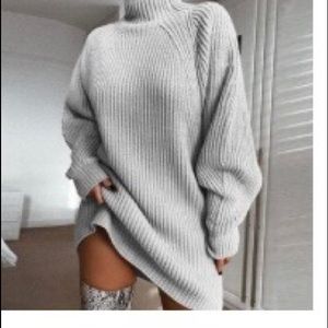 Light grey, turtleneck sweater dress
